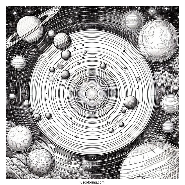 Birds Eye View Of Solar System Coloring Page
