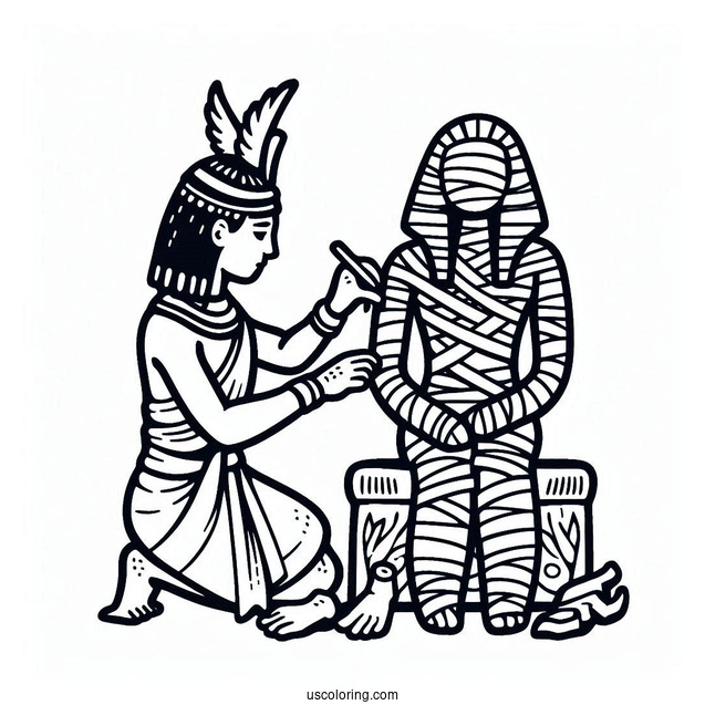 Egyptians Creating A Mummy Coloring Page