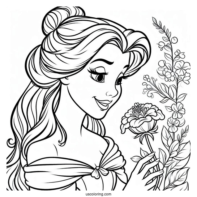 Smiling Belle Smelling a Wild Flower To Color