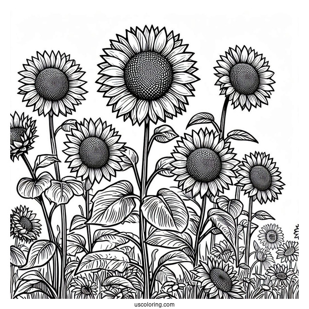 Multiple Sunflowers In Field Coloring Page