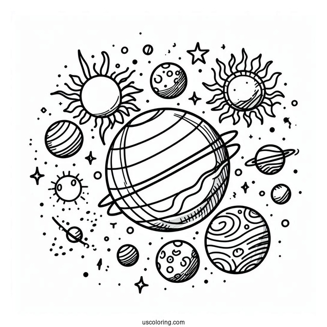 Simple Solar System Coloring Sheet For Preschoolers