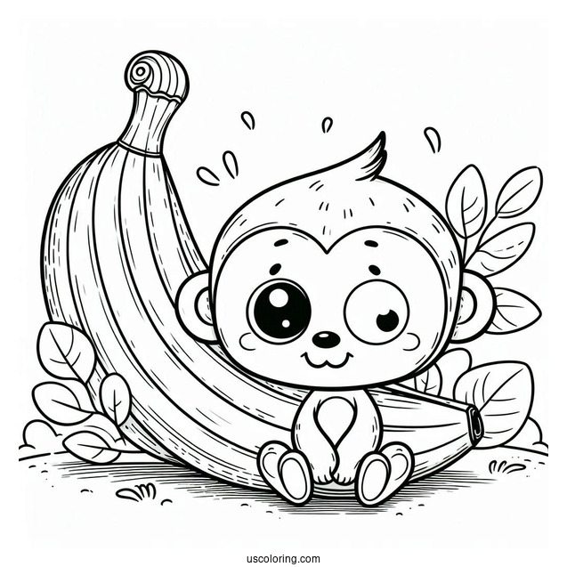 Cartoon Banana Coloring Page With A Monkey Friend