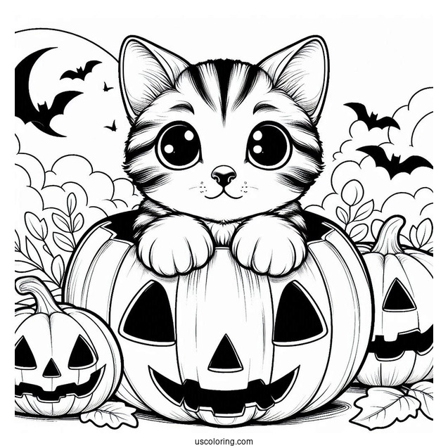 Cat Inside Big Jack-O-Lantern