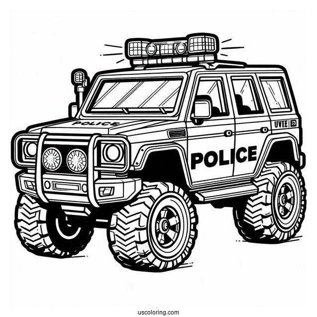 Off Roading Police Car Coloring Page For Kids
