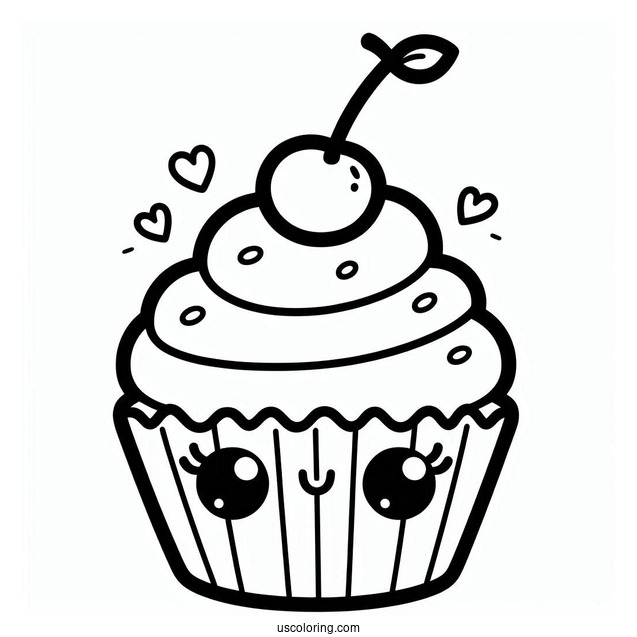 Kawaii Cupcake With Cherry On Top Coloring Sheet
