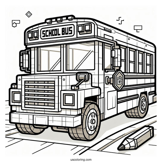 Detailed Minecraft School Bus Coloring Page