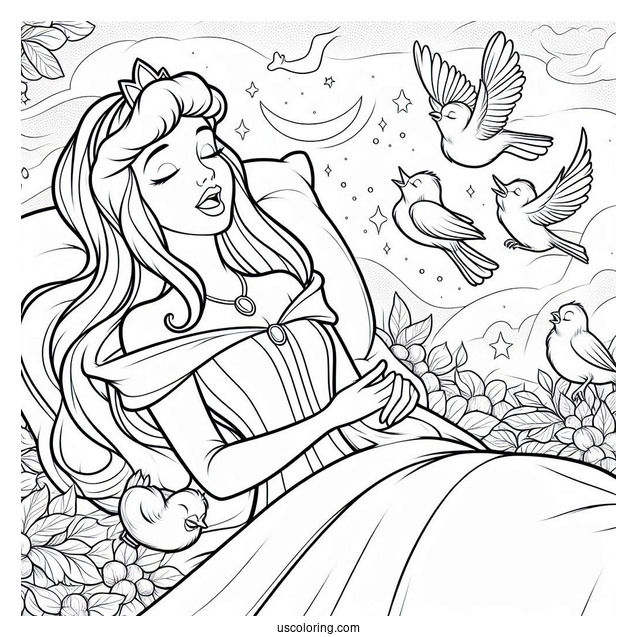 Sleeping Beauty Coloring Page Of Aurora Singing To The Birds