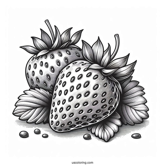 Realistic Strawberry Coloring Page Flashcard