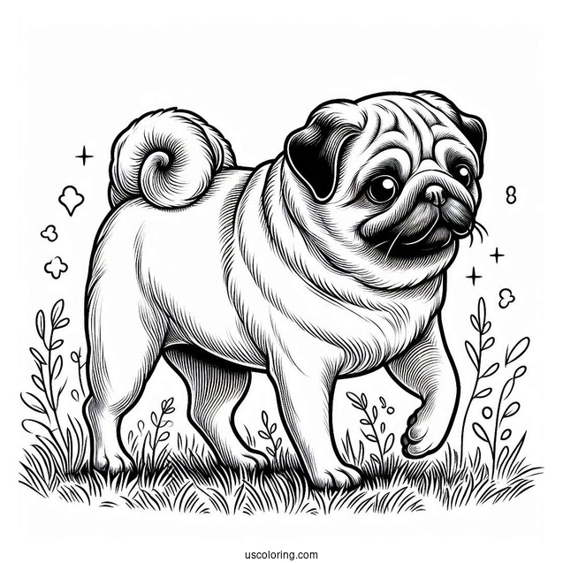 Adult Pug Walking On Grass