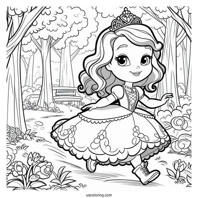 Sofia The First Coloring Page Running In The Forest