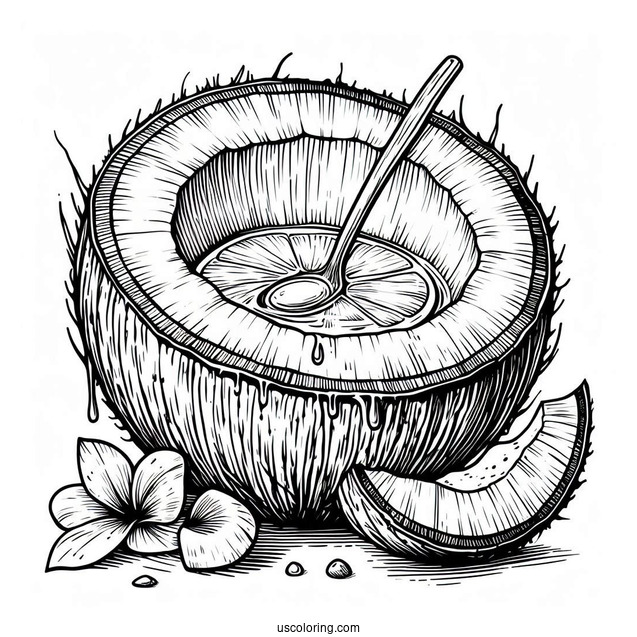 Halved Coconut Coloring Page With Coconut Juice Inside