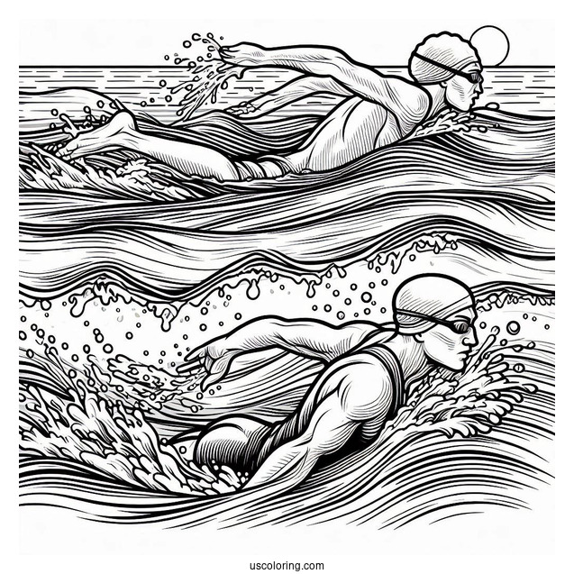Swimming Coloring Page Racing In The Pool