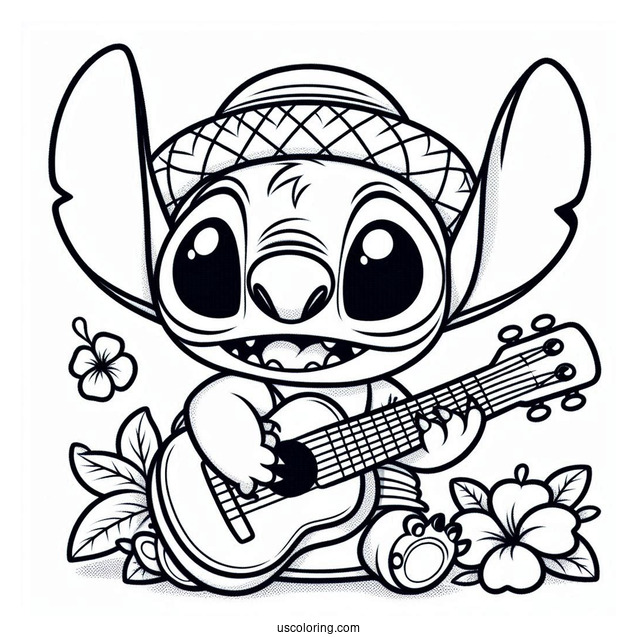 Elvis Stitch Playing Guitar Coloring Sheet