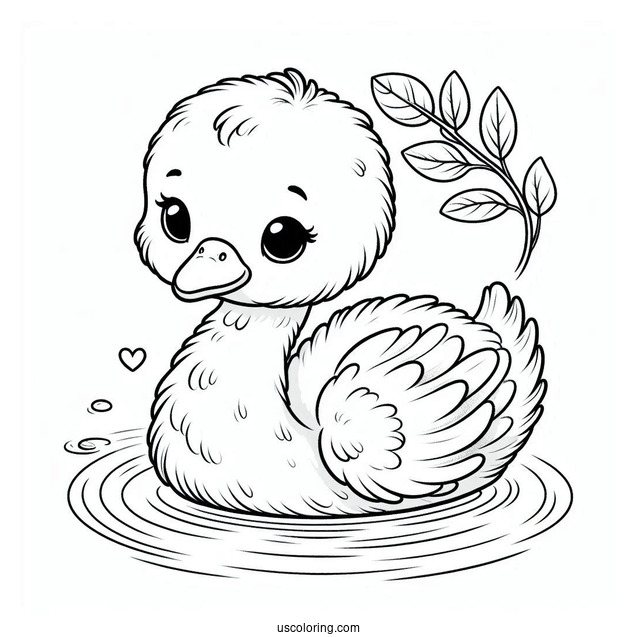 Baby Swan Coloring Page Emerging From Pond