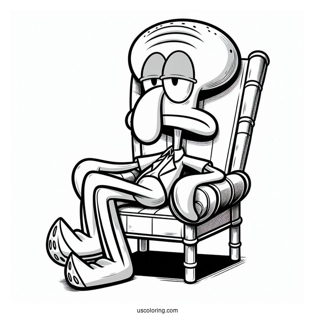 Squidward Coloring Page Resting On A Chair