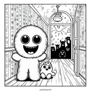 Poppy Playtime Coloring Page Of Terrifying Huggy Wuggy In The Corridor