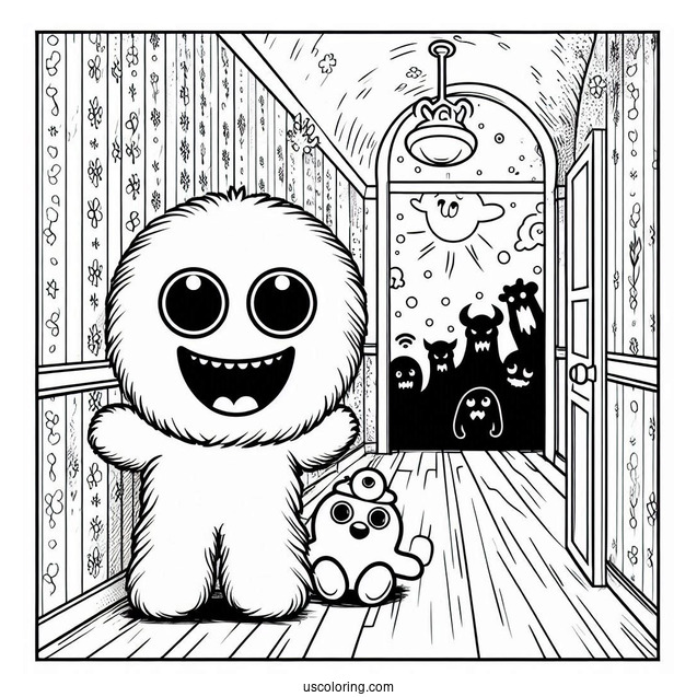 Poppy Playtime Coloring Page Of Terrifying Huggy Wuggy In The Corridor