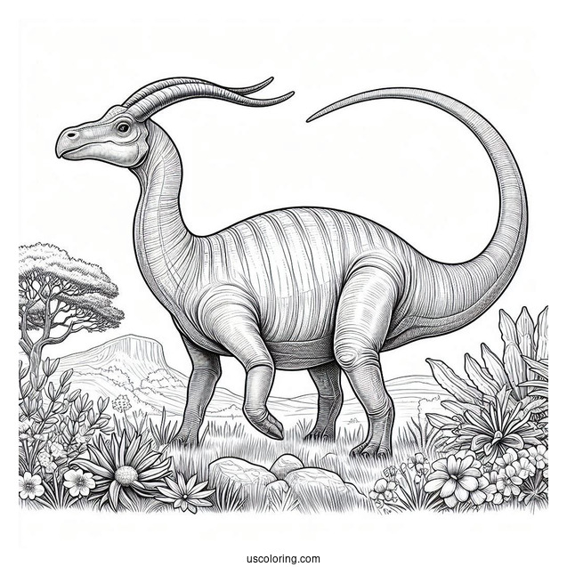 Realistic Parasaurolophus Coloring Page
