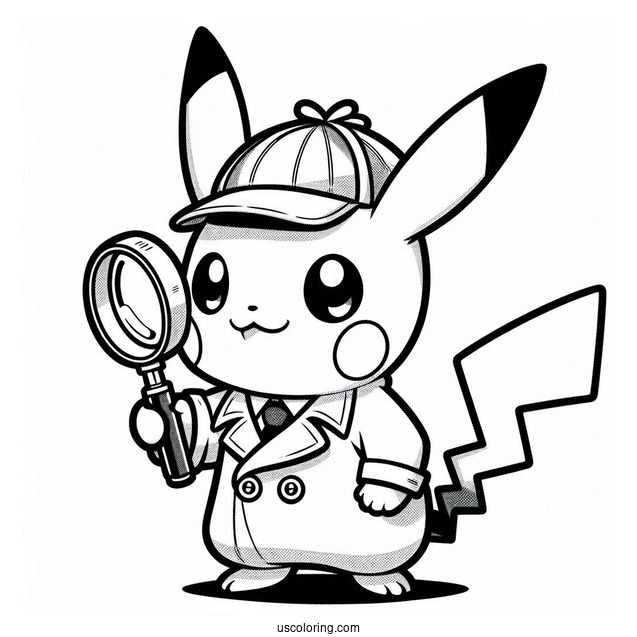 Coloring Page Of Detective Pikachu With Magnifying Glass