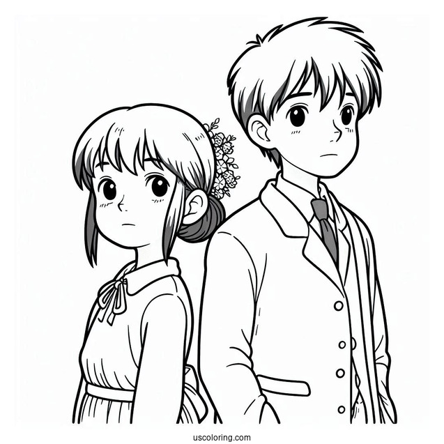 Studio Ghibli Coloring Page of Outline Of Seita And Setsuko From Grave Of The Fireflies
