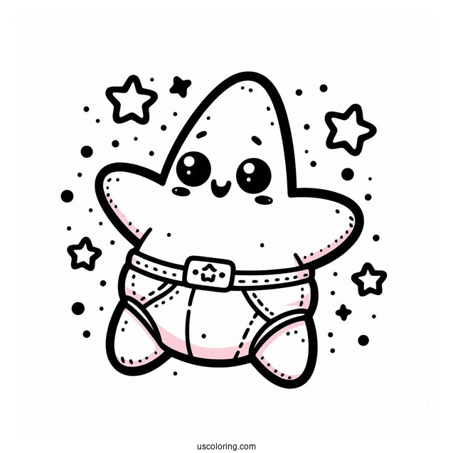 Kawaii Baby Patrick Star Coloring Page In Diapers For Preschoolers