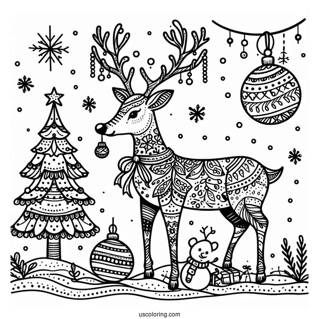 Christmas Themed Reindeer To Color For Adults