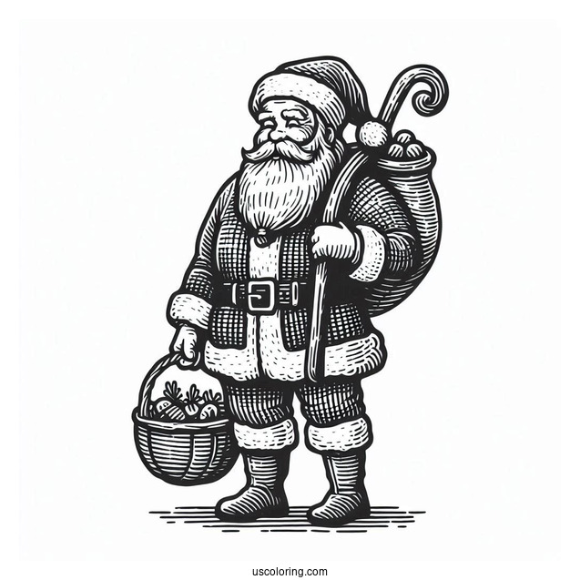 Coloring Page Of An Old Fashioned Santa