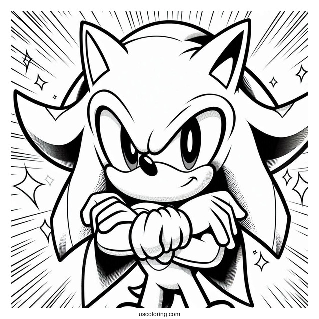 Detailed Super Sonic Coloring Page With Arms Crossed
