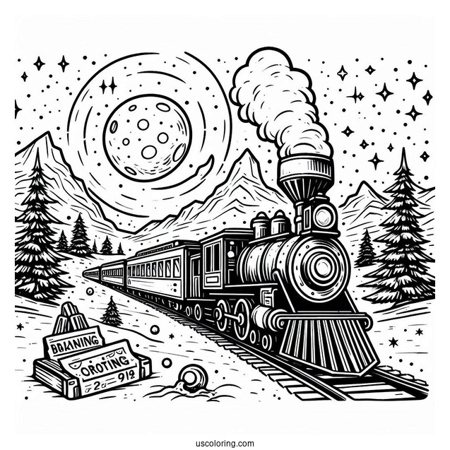 Polar Express Coloring Page Of Train Ticket