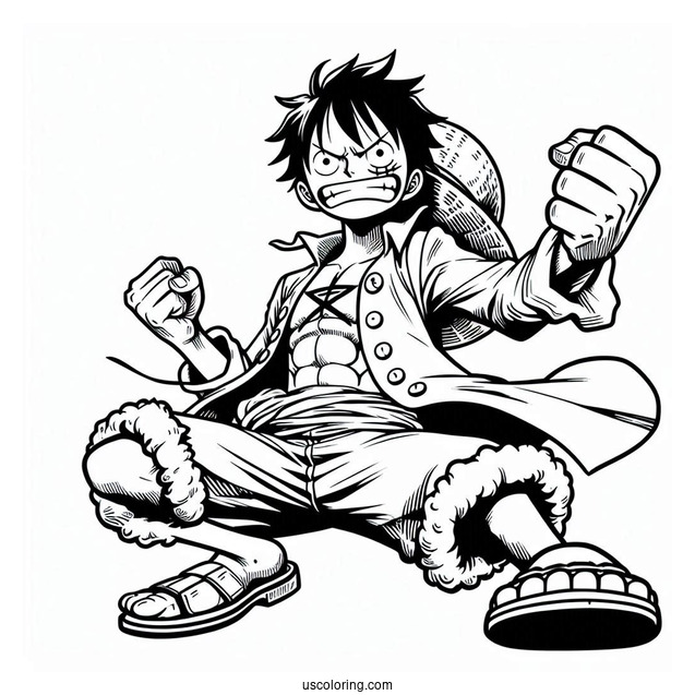 One Piece Coloring Page Of Monkey D Luffy In Iconic Pose