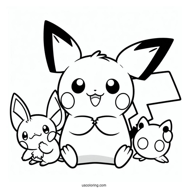Pichu Coloring Page With Pikachu And Raichu