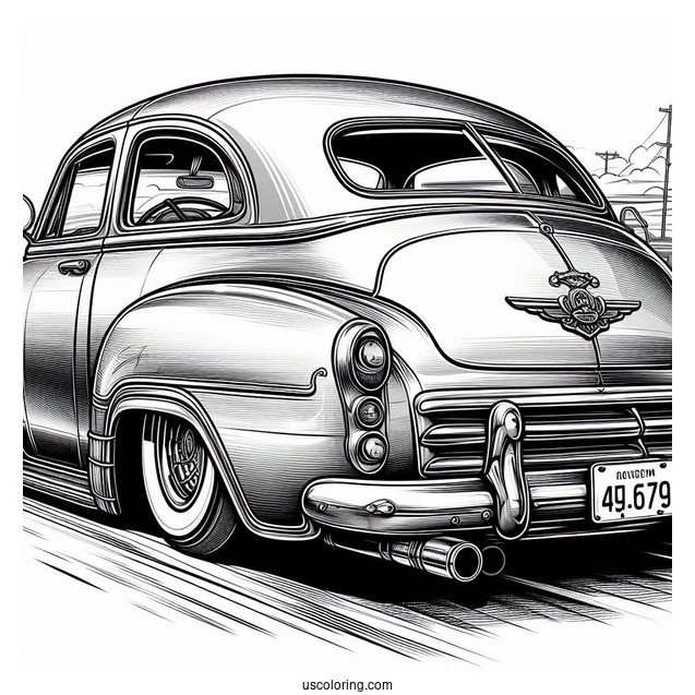 1949 Chevy Fleetline Lowrider Coloring Page Rear View