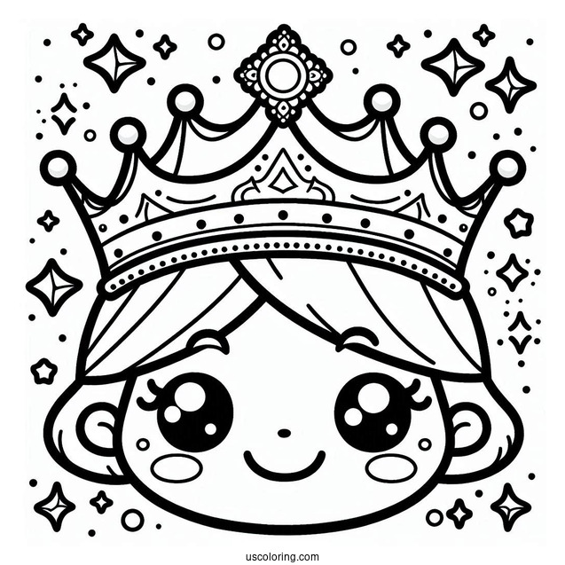 Cute Smiling Cartoon Crown Coloring Page For Preschoolers