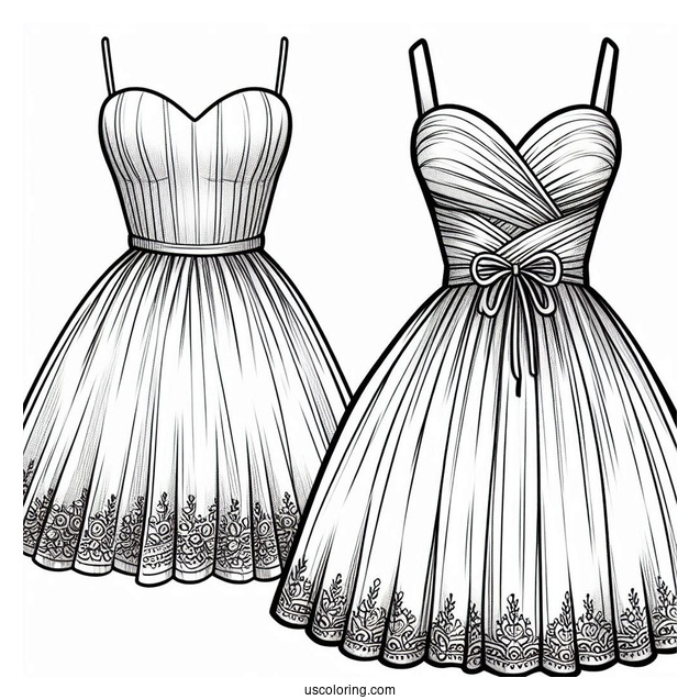 Short Tube Dress Coloring Page With Long Overskirt