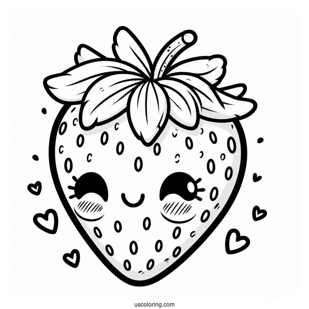 Sweet Blushing Strawberry Coloring Page For Preschoolers