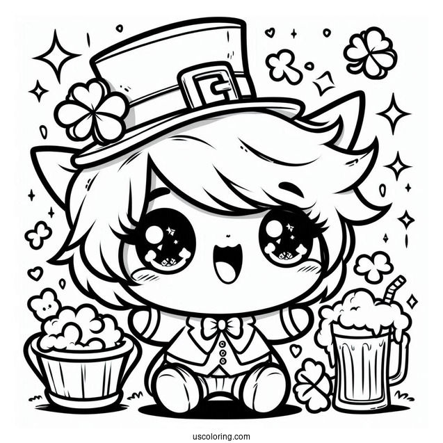 Coloring Page Of Kawaii Leprechaun