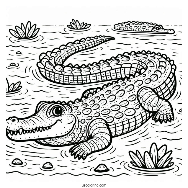 Crocodile Swimming In The Water To Color