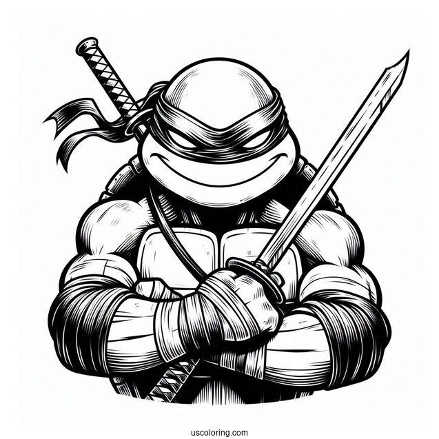 Ninja Turtles Coloring Page Of Leonardo Smirking While Holding Katana