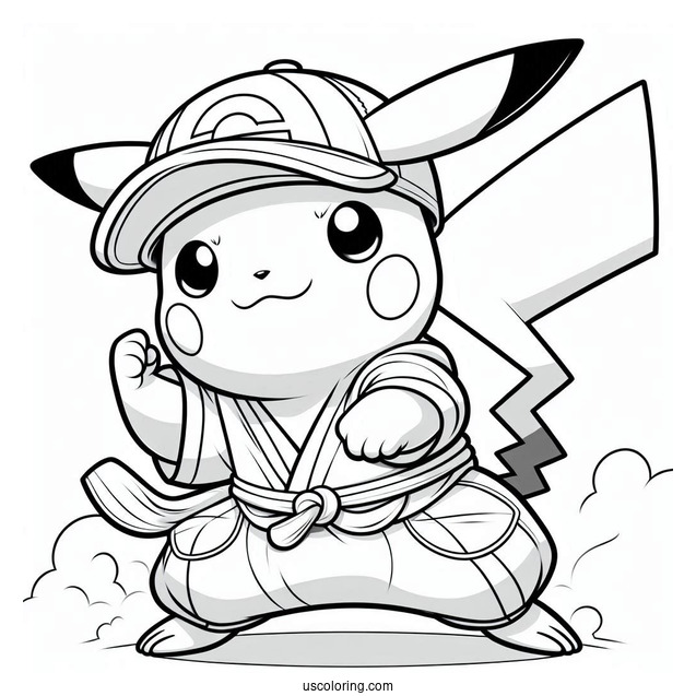 Pikachu Wearing Cap On Fighting Stance Coloring In