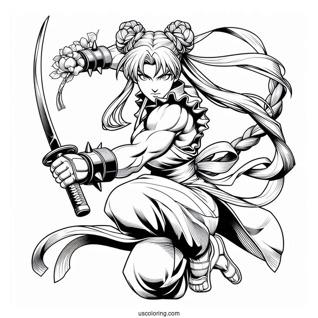 Street Fighter Coloring Page Of Ibuki Holding Kunai In Both Hands