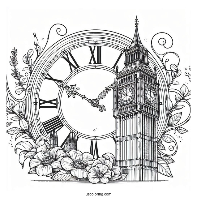 Big Ben Clock With Roman Numerals Coloring Page