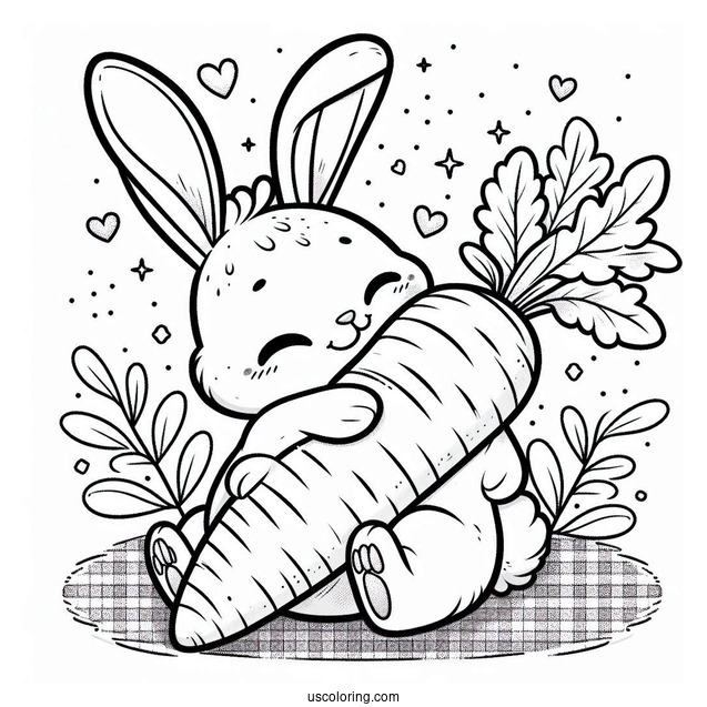 Smiling Easter Bunny Coloring Page Hugging Huge Carrot