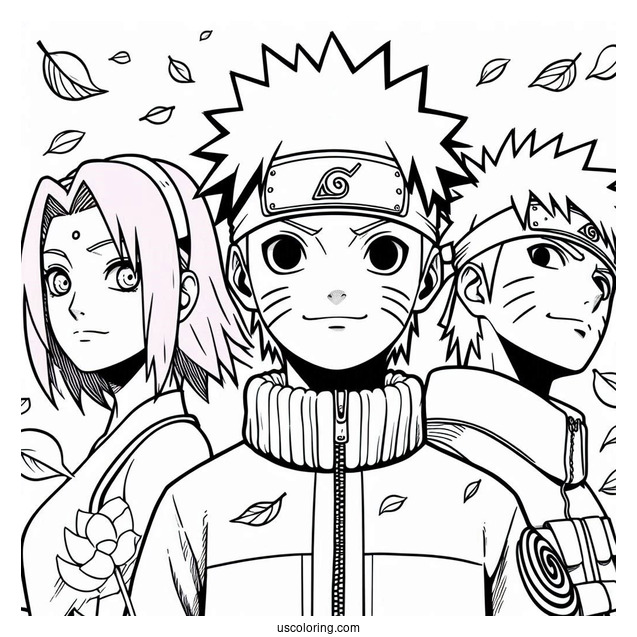 Teenage Naruto Coloring Page With Sakura And Kakashi In Konoha