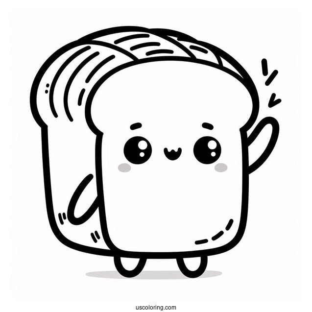 Cute Coloring Page Of Bread Loaf Waving For Preschoolers