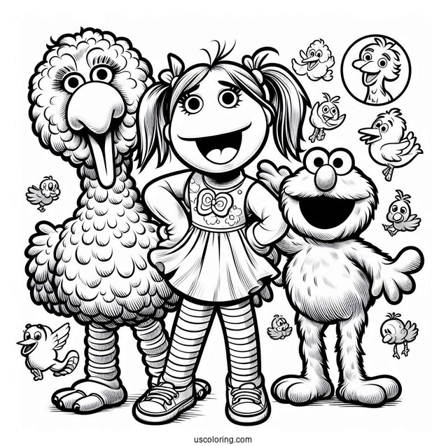 Realistic Abby, Big Bird, And Elmo Coloring Sheet