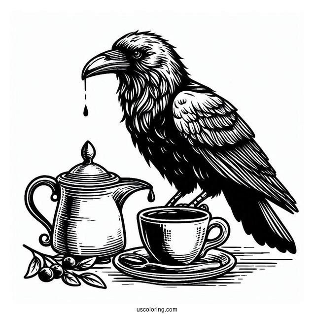 Raven Coloring Page Adding Syrup To Coffee