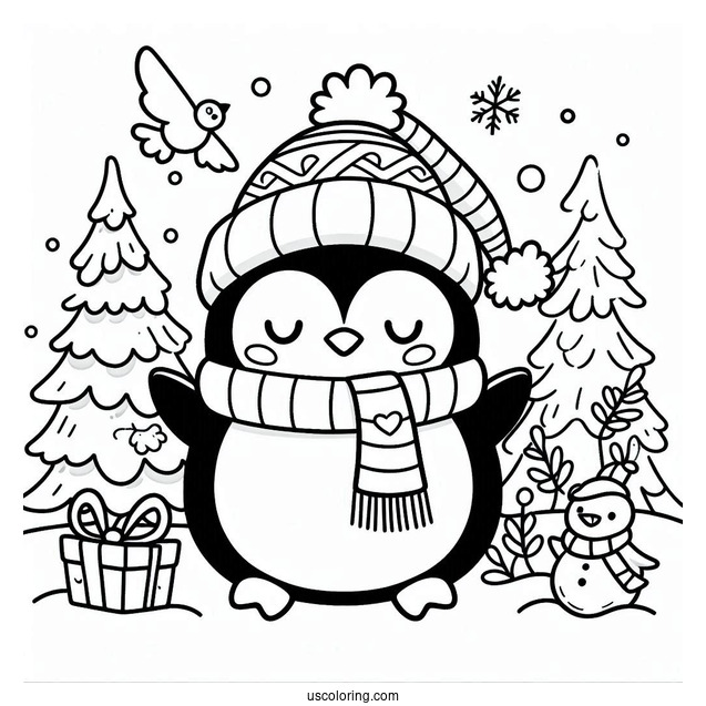 Cartoon Penguin Christmas Inspired Coloring