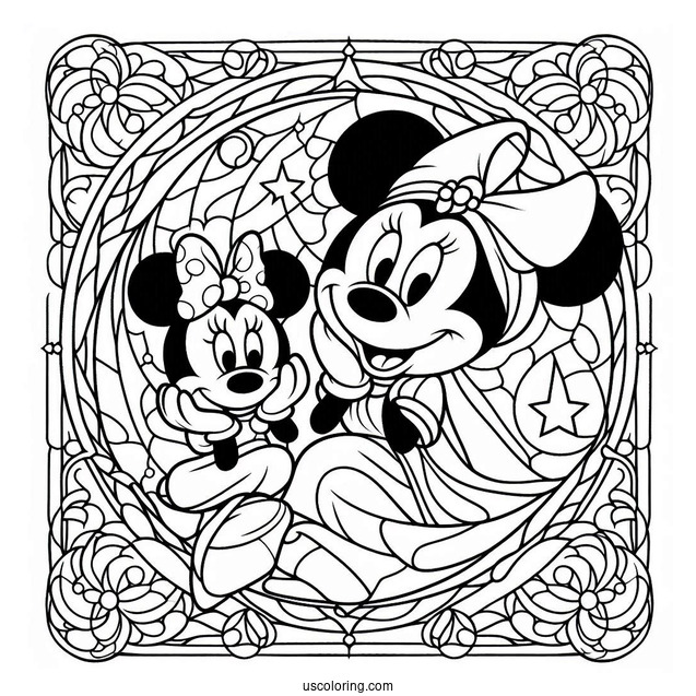 Mickey Mouse Fantasia Stained Glass Coloring Page For Kids