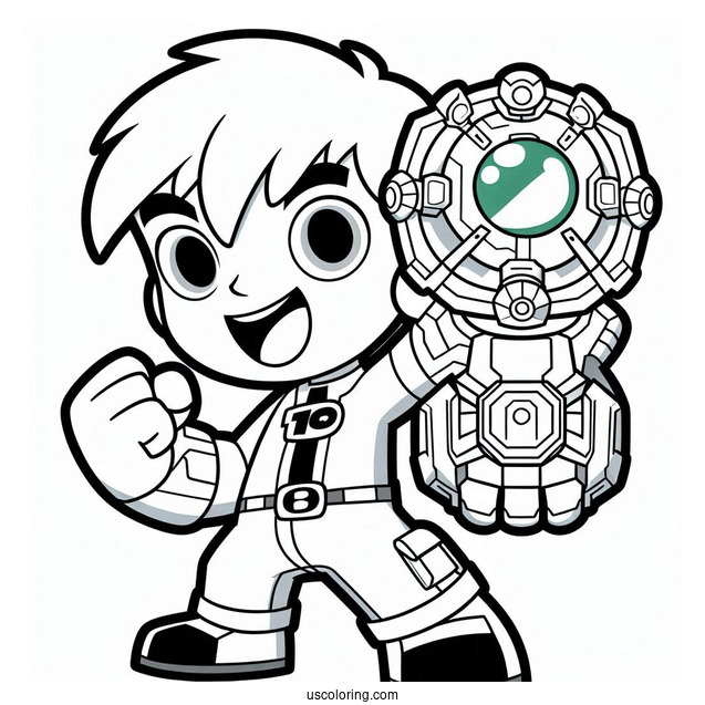 Ben 10 Coloring Page Of Kawaii Ben Ten Holding Up Omnitrix For Preschoolers