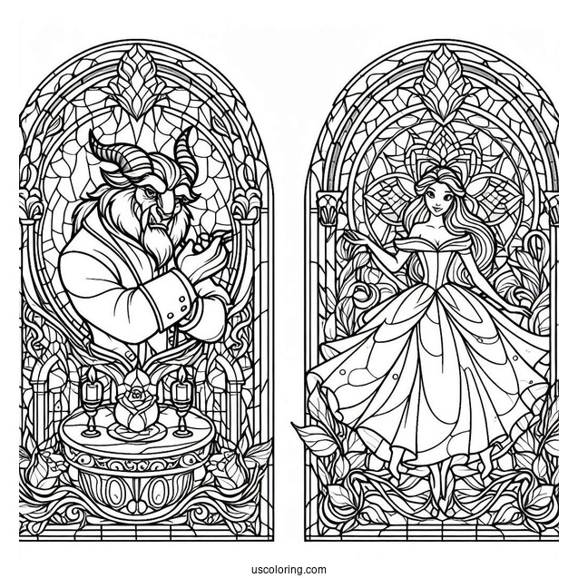 Beauty And The Beast Stained Glass Coloring Page